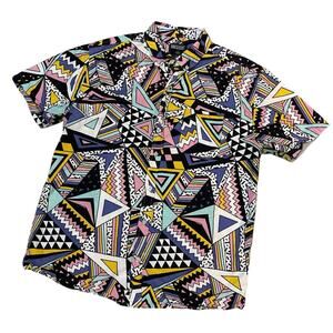 Super Massive Men’s Retro Geometric Abstract button up short sleeve shirt.